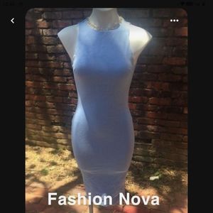 Fashion Nova Melinda Body Sculpting Midi Dress in Light Blue